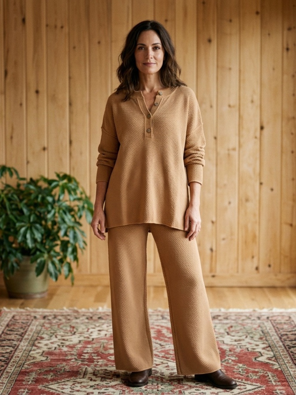 BNWT 2 Pc. Set Heyson Warm Camel High-Waisted Wide-Leg Pant & Top